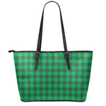 Irish Green Buffalo Check Pattern Print Leather Tote Bag