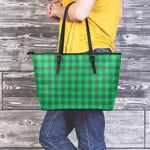 Irish Green Buffalo Check Pattern Print Leather Tote Bag
