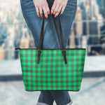 Irish Green Buffalo Check Pattern Print Leather Tote Bag
