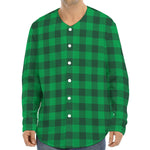 Irish Green Buffalo Check Pattern Print Long Sleeve Baseball Jersey
