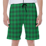 Irish Green Buffalo Check Pattern Print Men's Beach Shorts