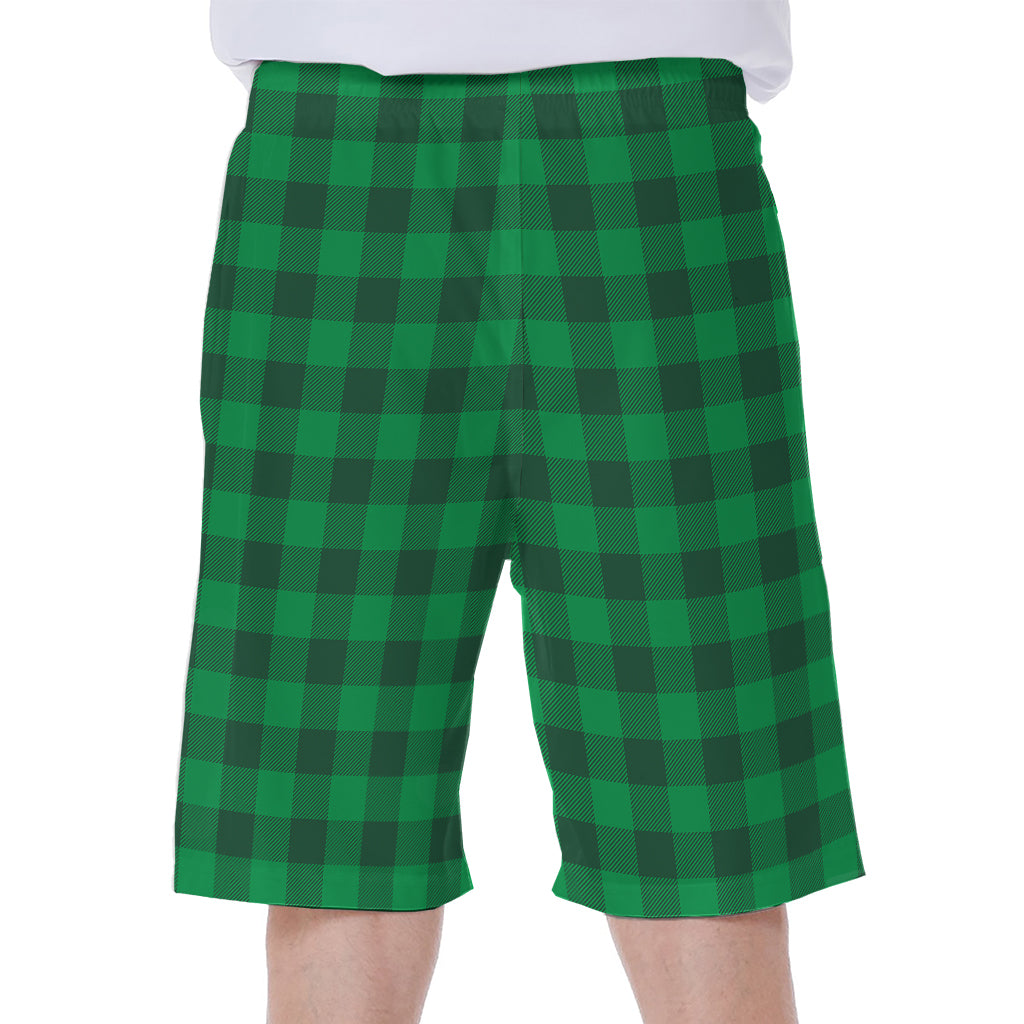 Irish Green Buffalo Check Pattern Print Men's Beach Shorts