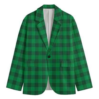 Irish Green Buffalo Check Pattern Print Men's Blazer