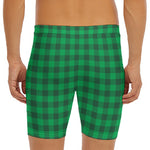 Irish Green Buffalo Check Pattern Print Men's Long Boxer Briefs