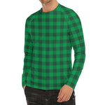 Irish Green Buffalo Check Pattern Print Men's Long Sleeve Rash Guard