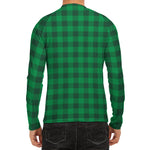 Irish Green Buffalo Check Pattern Print Men's Long Sleeve Rash Guard