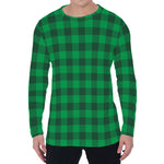 Irish Green Buffalo Check Pattern Print Men's Long Sleeve T-Shirt
