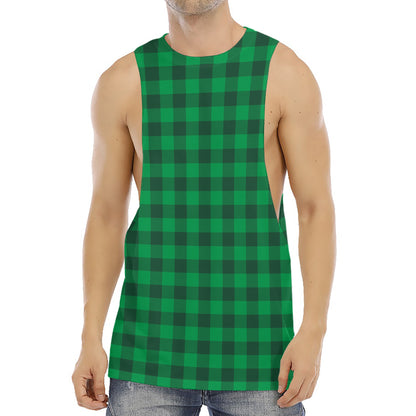 Irish Green Buffalo Check Pattern Print Men's Muscle Tank Top