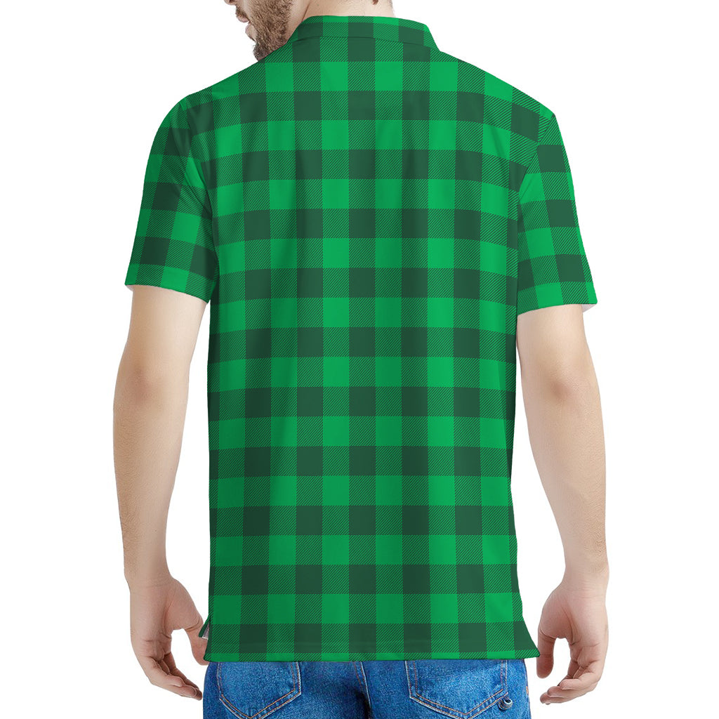 Irish Green Buffalo Check Pattern Print Men's Polo Shirt