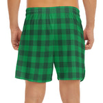 Irish Green Buffalo Check Pattern Print Men's Split Running Shorts
