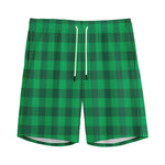 Irish Green Buffalo Check Pattern Print Men's Sports Shorts