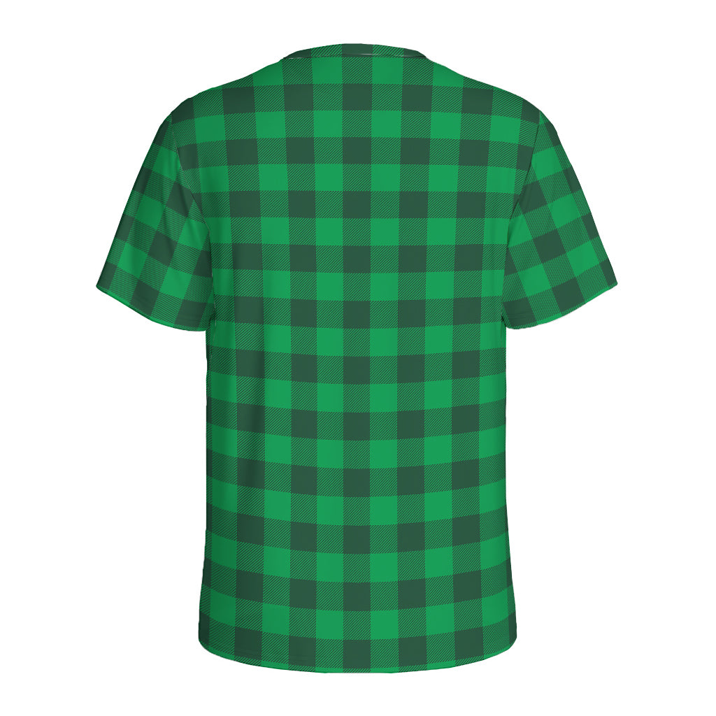 Irish Green Buffalo Check Pattern Print Men's Sports T-Shirt