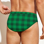 Irish Green Buffalo Check Pattern Print Men's Swim Briefs