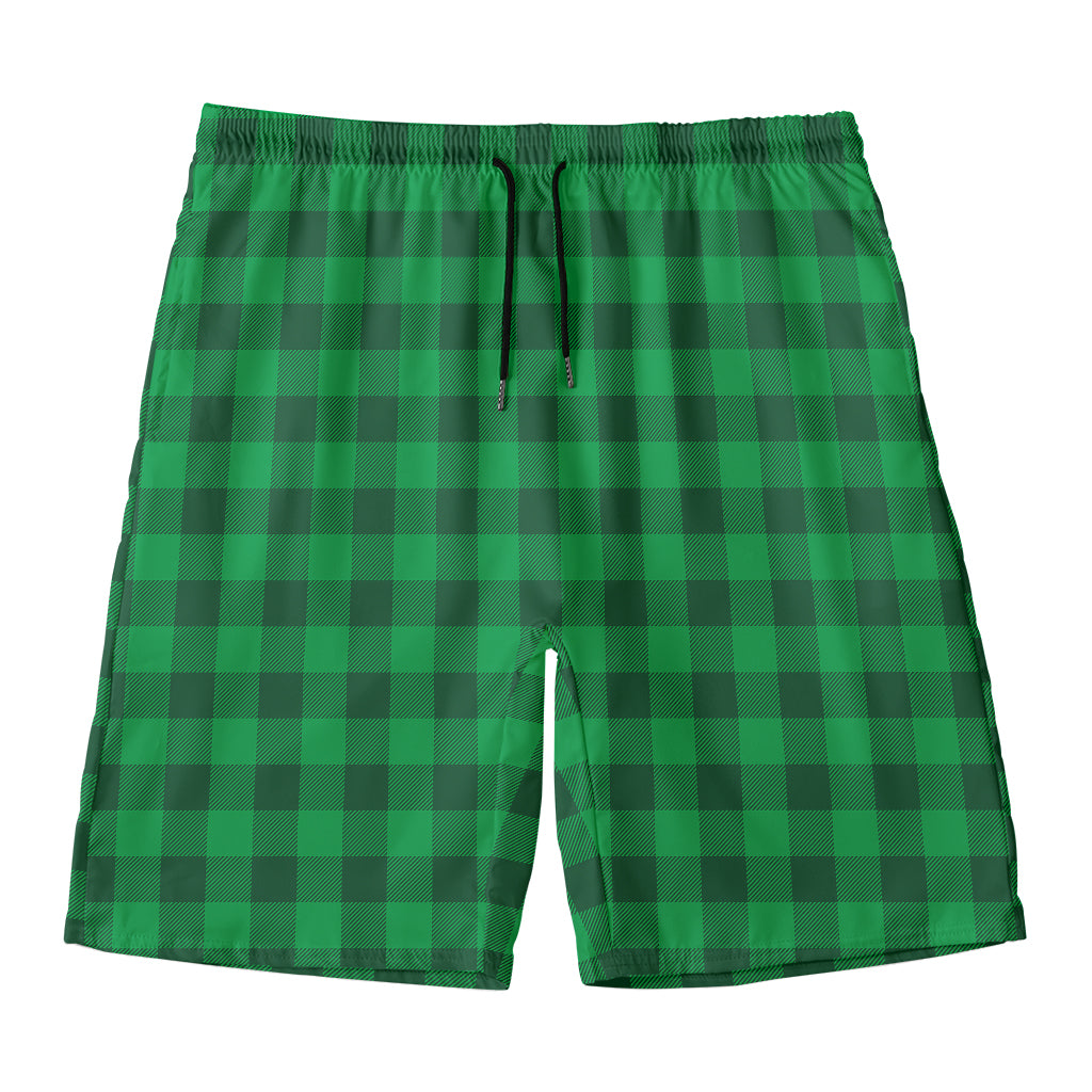Irish Green Buffalo Check Pattern Print Men's Swim Trunks