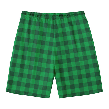 Irish Green Buffalo Check Pattern Print Men's Swim Trunks
