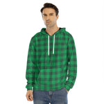 Irish Green Buffalo Check Pattern Print Men's Velvet Pullover Hoodie