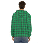 Irish Green Buffalo Check Pattern Print Men's Velvet Pullover Hoodie