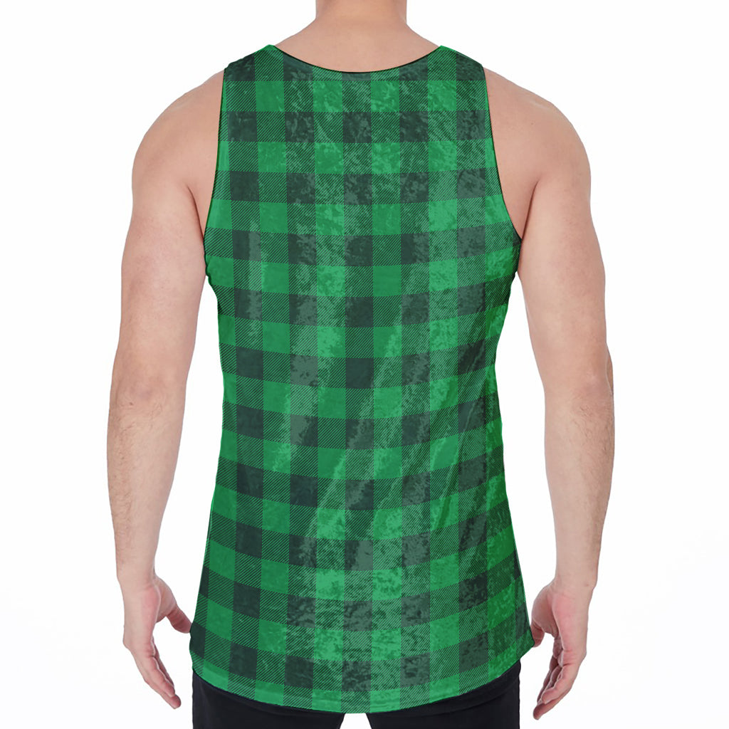 Irish Green Buffalo Check Pattern Print Men's Velvet Tank Top