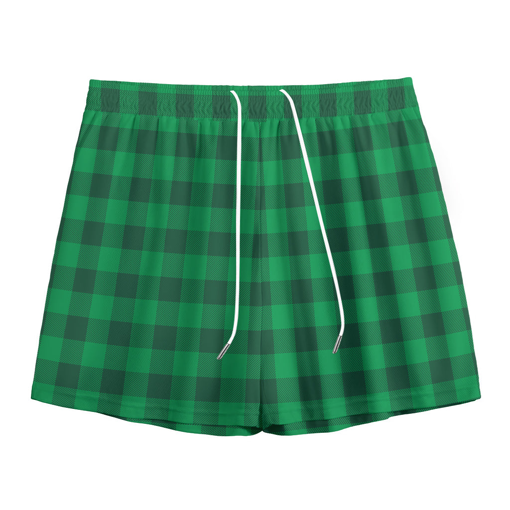 Irish Green Buffalo Check Pattern Print Mesh Shorts