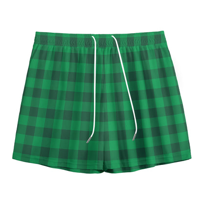 Irish Green Buffalo Check Pattern Print Mesh Shorts