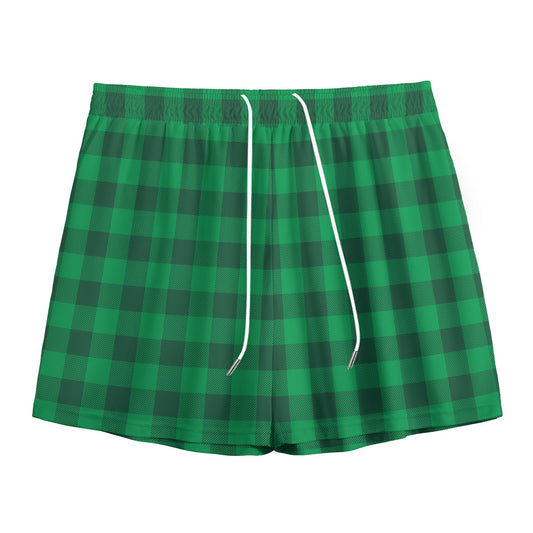 Irish Green Buffalo Check Pattern Print Mesh Shorts