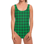 Irish Green Buffalo Check Pattern Print One Piece Swimsuit