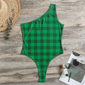 Irish Green Buffalo Check Pattern Print One Shoulder Bodysuit