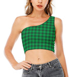 Irish Green Buffalo Check Pattern Print One Shoulder Crop Top