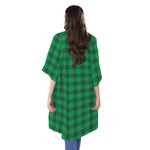 Irish Green Buffalo Check Pattern Print Open Front Beach Cover Up