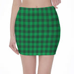 Irish Green Buffalo Check Pattern Print Pencil Mini Skirt