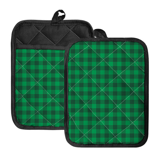 Irish Green Buffalo Check Pattern Print Pot Holders With Pocket
