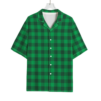 Irish Green Buffalo Check Pattern Print Rayon Hawaiian Shirt
