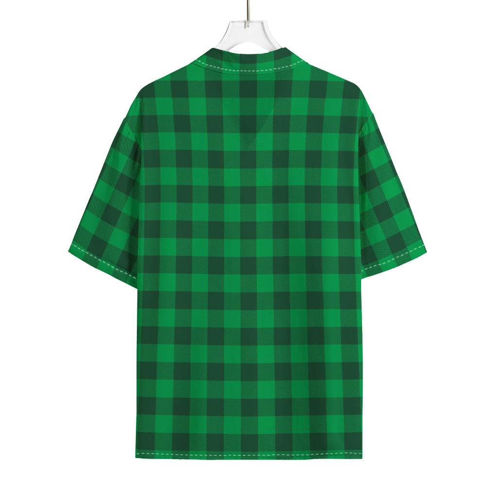Irish Green Buffalo Check Pattern Print Rayon Hawaiian Shirt