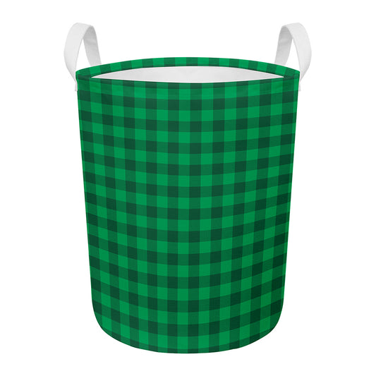 Irish Green Buffalo Check Pattern Print Round Laundry Basket