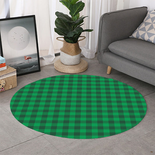 Irish Green Buffalo Check Pattern Print Round Rug