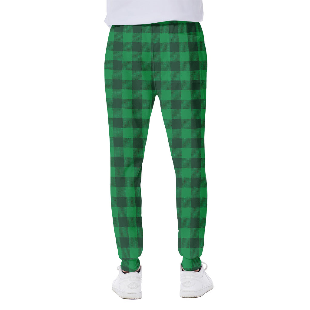 Irish Green Buffalo Check Pattern Print Scuba Joggers