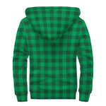Irish Green Buffalo Check Pattern Print Sherpa Lined Zip Up Hoodie