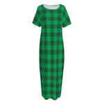 Irish Green Buffalo Check Pattern Print Short Sleeve Long Nightdress