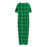 Irish Green Buffalo Check Pattern Print Short Sleeve Long Nightdress