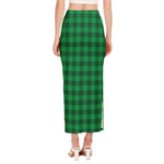 Irish Green Buffalo Check Pattern Print Side Slit Maxi Skirt