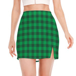Irish Green Buffalo Check Pattern Print Side Slit Mini Skirt