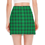 Irish Green Buffalo Check Pattern Print Side Slit Mini Skirt
