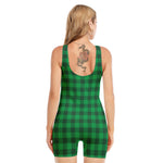 Irish Green Buffalo Check Pattern Print Sleeveless One Piece Swimsuit