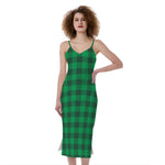 Irish Green Buffalo Check Pattern Print Slim Fit Midi Cami Dress