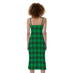 Irish Green Buffalo Check Pattern Print Slim Fit Midi Cami Dress