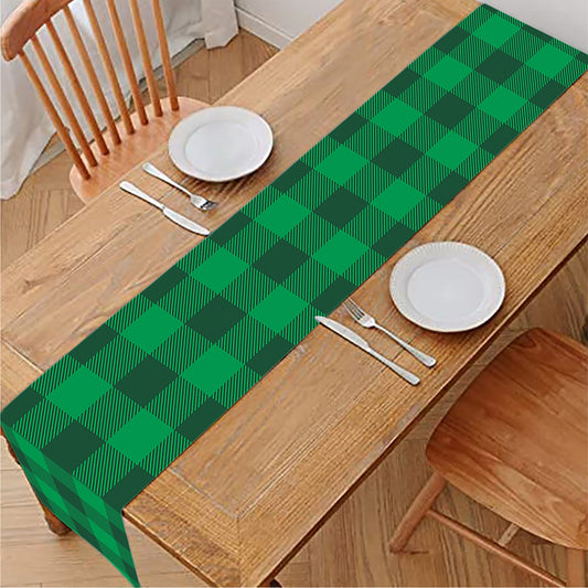 Irish Green Buffalo Check Pattern Print Table Runner