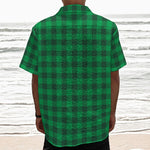 Irish Green Buffalo Check Pattern Print Textured Short Sleeve Shirt