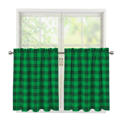 Irish Green Buffalo Check Pattern Print Tier Curtains