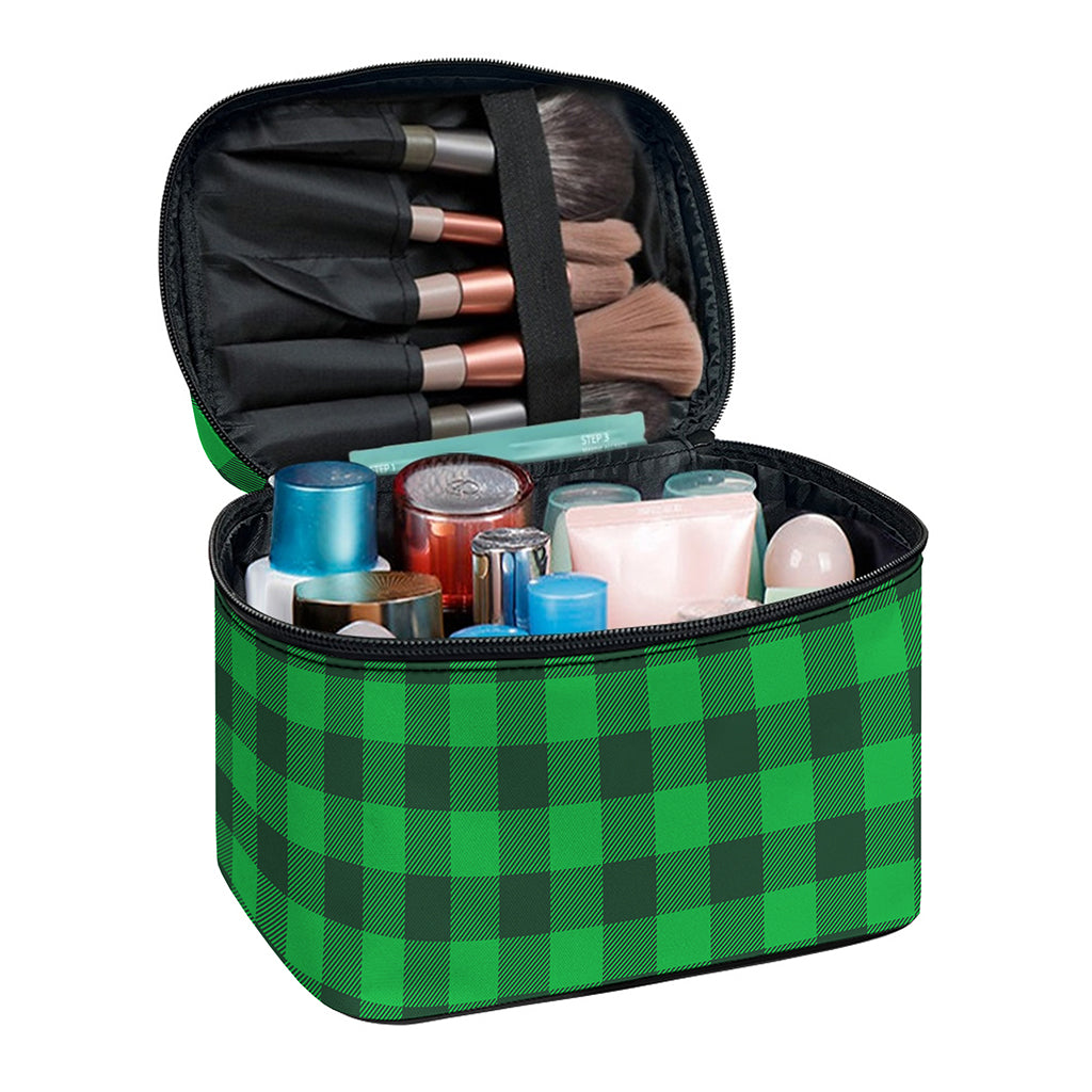 Irish Green Buffalo Check Pattern Print Travel Makeup Bag