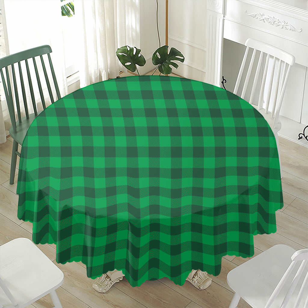 Irish Green Buffalo Check Pattern Print Waterproof Round Tablecloth